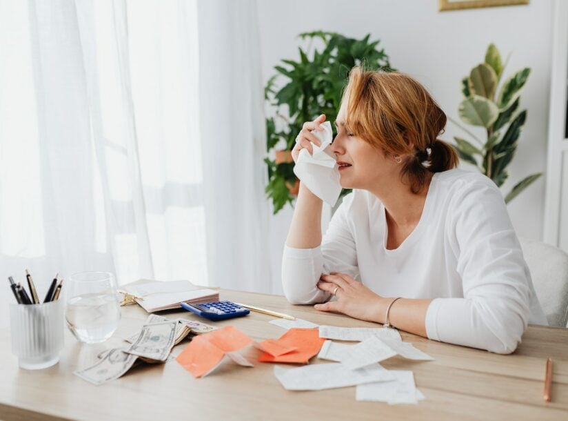 Sad Woman Crying Having Money Debt